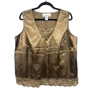 Denim 24/7 Lace Trim Top Brown Tank Cami Camisole 16W Y2K Gold Sleeveless Satin